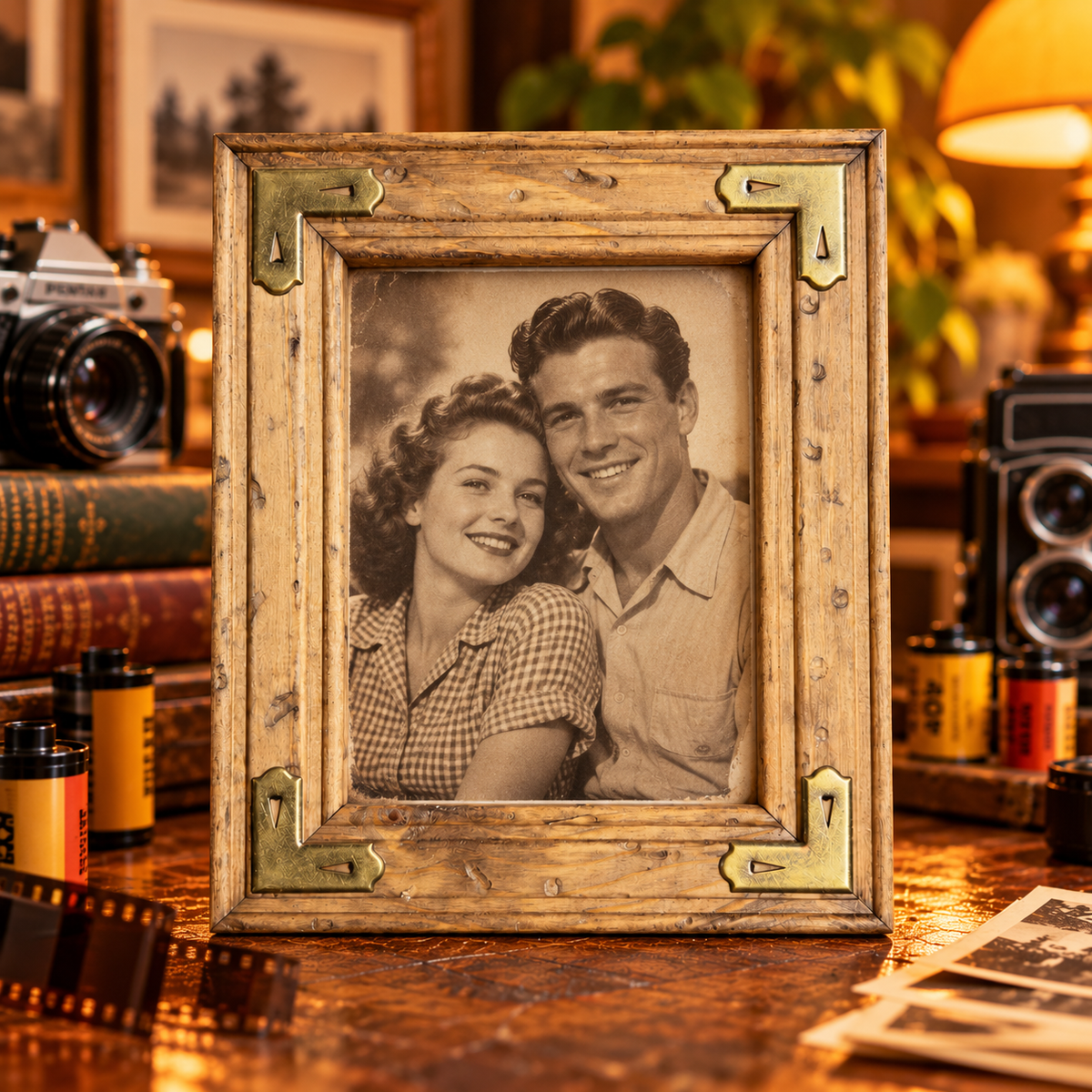 Brass-Cornered Rustic Photo Frame